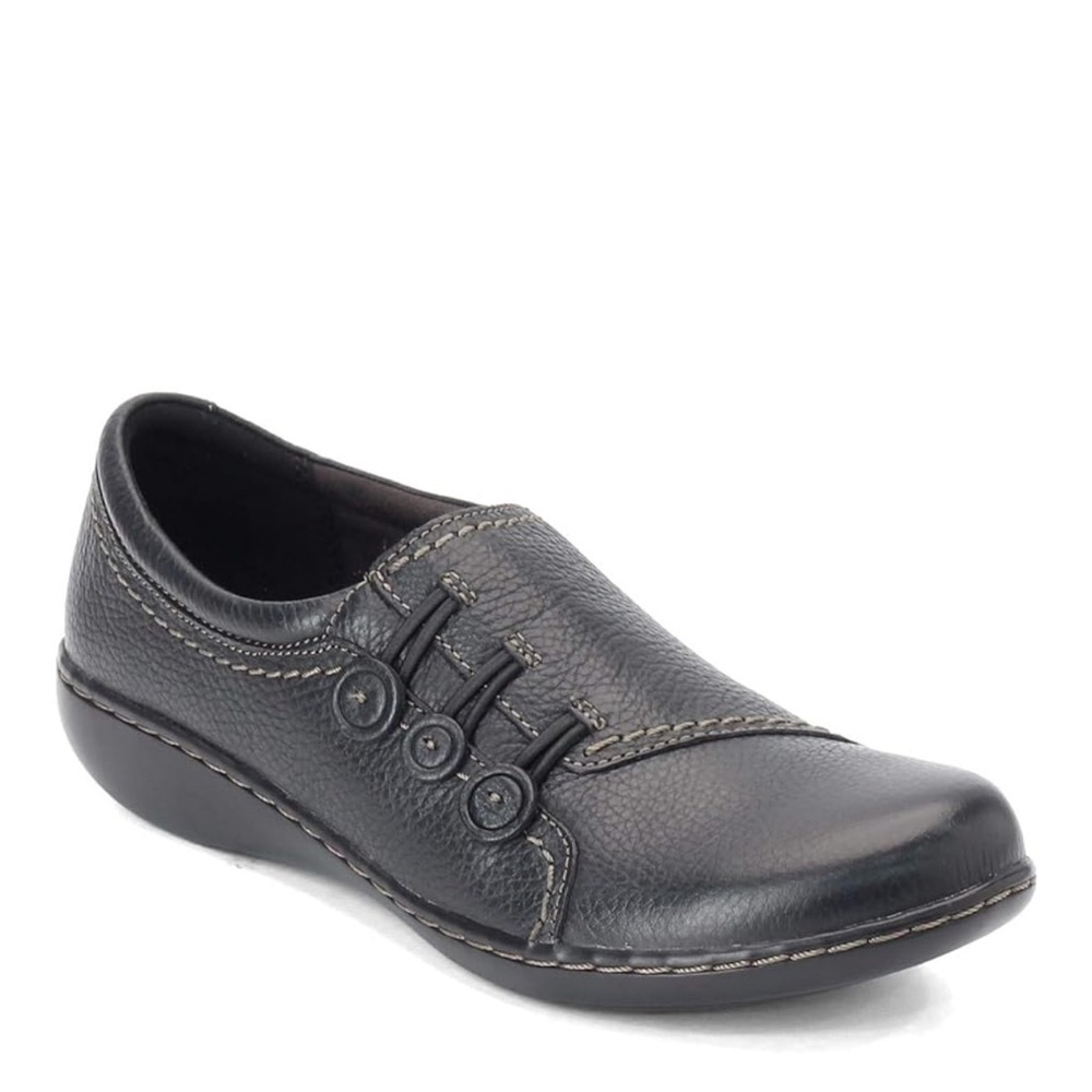 Clarks Black Leather Slip-On Loafers